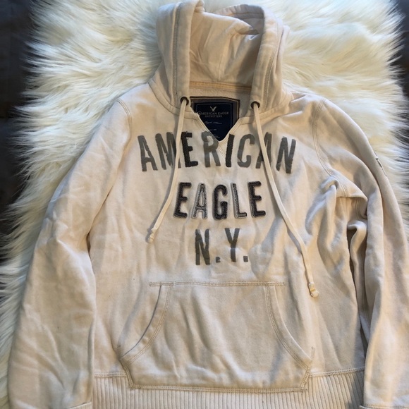 American Eagle Cream V Neck Hoodie - Picture 1 of 5
